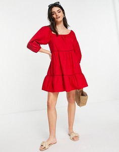 Красное платье миди с пышными рукавами Accessorize-Красный