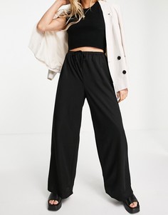 Черные льняные брюки с широкими штанинами ASOS DESIGN-Черный цвет