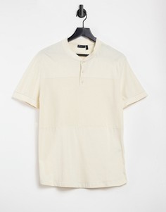 Бежевая футболка со вставкой из пике и бейсбольным воротником ASOS DESIGN-Нейтральный