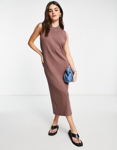 Коричневое платье миди без рукава в рубчик ASOS DESIGN-Коричневый цвет