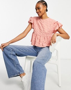 Фактурный свободный топ персикового цвета с оборками на рукавах ASOS DESIGN-Розовый цвет