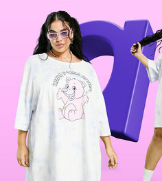 Платье-рубашка в стиле oversized с зеленым принтом тай-дай с принтом мишки и надписью ASOS DESIGN Curve-Зеленый цвет