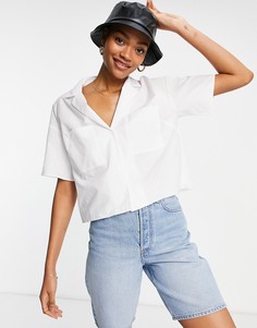 Хлопковая рубашка цвета слоновой кости с короткими рукавами ASOS DESIGN-Белый