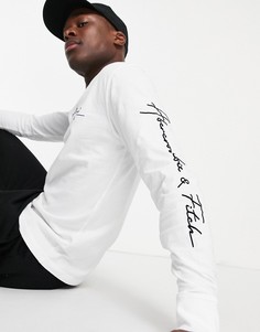 Белый лонгслив с принтом на рукаве и спине Abercrombie & Fitch