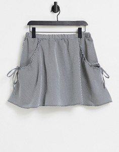 Свободная юбка мини с присборенными карманами и фактурным узором в мелкую клетку ASOS DESIGN-Многоцветный