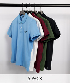 Набор из 5 футболок-поло из пике с логотипом (белая/бордовая/синяя/оливковая/черная) Hollister-Многоцветный