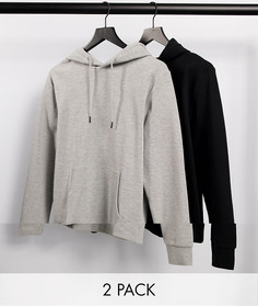 Набор из 2 худи черного и серого цвета Jack & Jones Essentials-Многоцветный