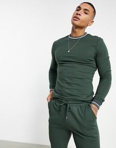 Темно-зеленый спортивный костюм в рубчик с полосками ASOS DESIGN-Зеленый цвет