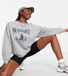 Серый меланжевый свитшот с принтом "Newport" ASOS DESIGN Tall