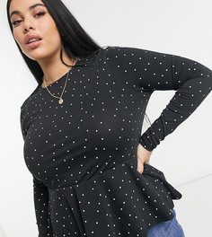 Приталенный топ с баской в однотонный горошек ASOS DESIGN Curve-Черный цвет