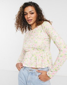 Приталенный топ с баской и цветочным принтом ASOS DESIGN-Многоцветный