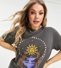 Темно-серая футболка с рисунком солнца ASOS DESIGN Curve-Серый