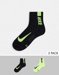 Набор из 2 пар носков до щиколотки черного/неонового цвета Nike Running-Многоцветный