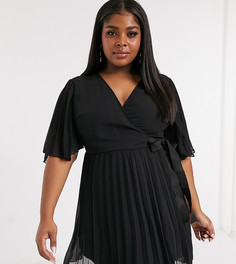 Черное эксклюзивное плиссированное платье мини с рукавами-кимоно и поясом ASOS DESIGN Curve-Черный цвет