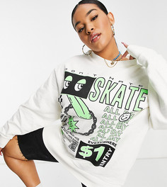 Oversized-свитшот светло-бежевого цвета с принтом скейта COLLUSION Plus Exclusive-Белый