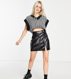 Черная мини-юбка с имитацией кожи крокодила Topshop Petite-Черный цвет