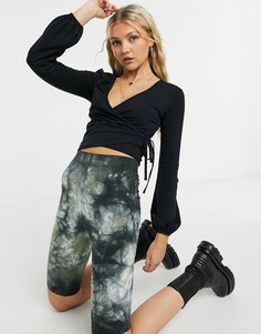 Черный топ в балетном стиле с длинными рукавами и запахом Topshop-Черный цвет