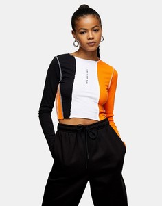 Разноцветный топ в стиле колор блок Topshop-Коричневый цвет