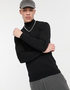 Черный хлопковый джемпер с высоким воротом ASOS DESIGN-Черный цвет