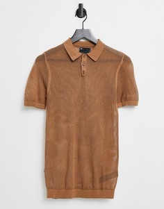 Светло-коричневая сетчатая футболка-поло облегающего кроя ASOS DESIGN-Коричневый цвет