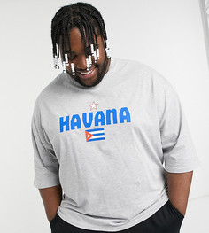 Cерая меланжевая футболка в стиле оversized с принтом "Havana" ASOS DESIGN Plus-Серый