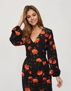 Черная блузка с запахом и цветочным принтом Miss Selfridge-Черный цвет