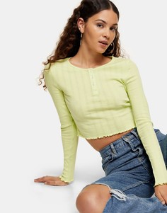 Лаймовый кроп-топ на пуговицах с длинными рукавами Topshop-Зеленый цвет