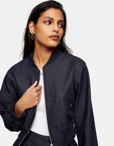 Джинсовая куртка-бомбер цвета индиго (от комплекта) Topshop-Голубой