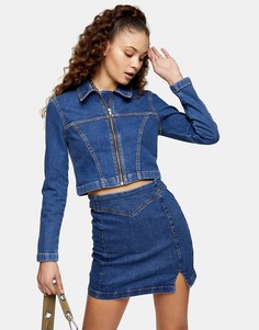 Короткая джинсовая куртка синего цвета Topshop-Голубой