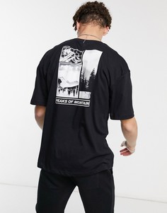 Черная oversized-футболка с принтом в виде гор на спине Jack & Jones Originals-Черный цвет