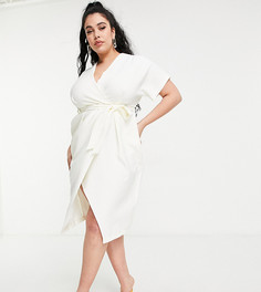 Платье миди цвета слоновой кости с запахом и рукавами кимоно Closet London Plus-Белый