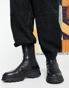 Черные кожаные ботинки челси на массивной подошве с уплотненной вставкой на щиколотке ASOS DESIGN-Черный цвет