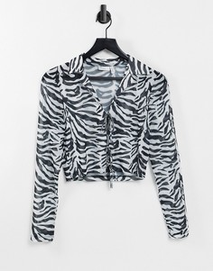 Сетчатая рубашка с завязкой и зебровым принтом ASOS DESIGN-Многоцветный