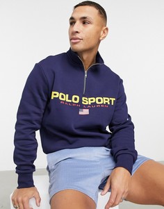 Темно-синий флисовый свитшот с короткой молнией Polo Ralph Lauren Sport Capsule