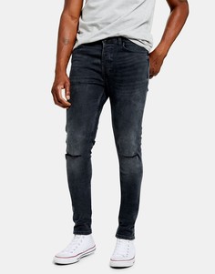 Темно-синие джинсы скинни со рваной отделкой Topman-Голубой