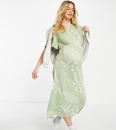 Зеленое платье миди в цветочек New Look Maternity-Зеленый цвет