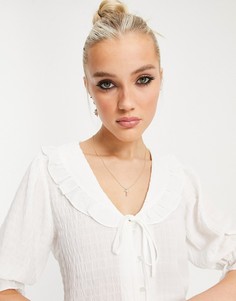 Белая блузка с оборками на воротнике New Look-Белый