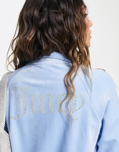 Голубая велюровая олимпийка на молнии с логотипом из стразов на спине от комплекта Juicy Couture-Голубой