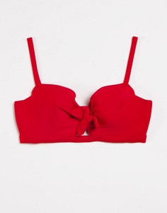 Красный бикини-топ для груди большого размера на косточках с чашечками со вставками и завязкой Pour Moi Horizon