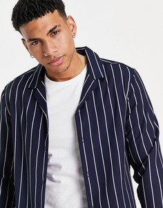Темно-синяя рубашка классического кроя в полоску ASOS DESIGN-Темно-синий