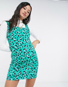 Зеленое облегающее платье мини с ярким леопардовым принтом Love Moschino-Зеленый цвет