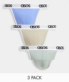Набор из 3 стрингов пастельной расцветки ASOS DESIGN-Многоцветный
