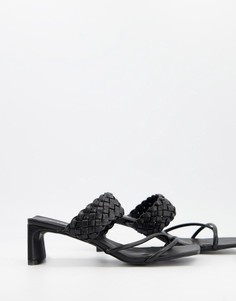 Черные босоножки на каблуке с плетеной отделкой Glamorous-Черный цвет