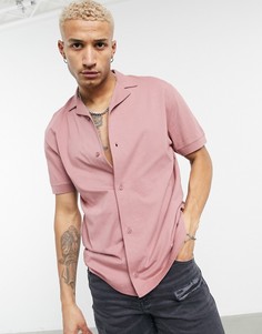 Розовая свободная футболка-поло на пуговицах с отложным воротником ASOS DESIGN-Розовый цвет