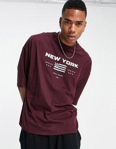 Бордовая футболка в стиле oversized с принтом "New York" ASOS DESIGN-Красный