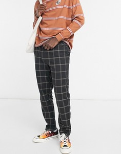 Черные узкие брюки в крупную клетку с эластичным поясом ASOS DESIGN-Черный цвет