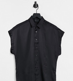 Черная атласная рубашка с короткими рукавами ASOS DESIGN-Черный цвет