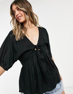 Черный топ-кимоно с завязками спереди ASOS DESIGN-Черный цвет