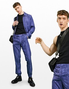 Строгие узкие джоггеры синего цвета с абстрактным принтом ASOS DESIGN-Голубой