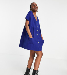 Свободное платье мини темно-синего цвета на пуговицах ASOS DESIGN Tall-Темно-синий